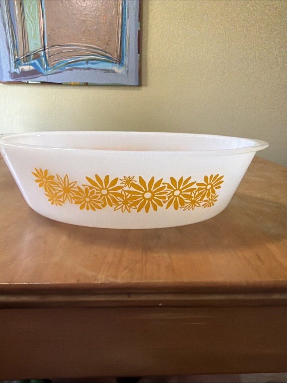 Oval Casserole Dish OvenWare 235 Yellow Daisy 1 Qt Vintage NICE! Vintage Daisy